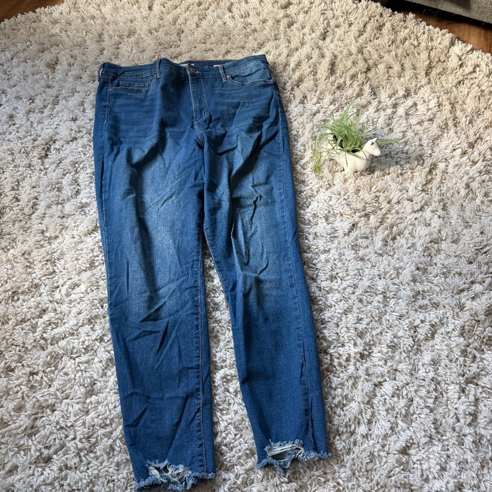 Trendy Sofia by Sofia Vergara Ripped Hem Blue plus size denim Jeans skinny jeans